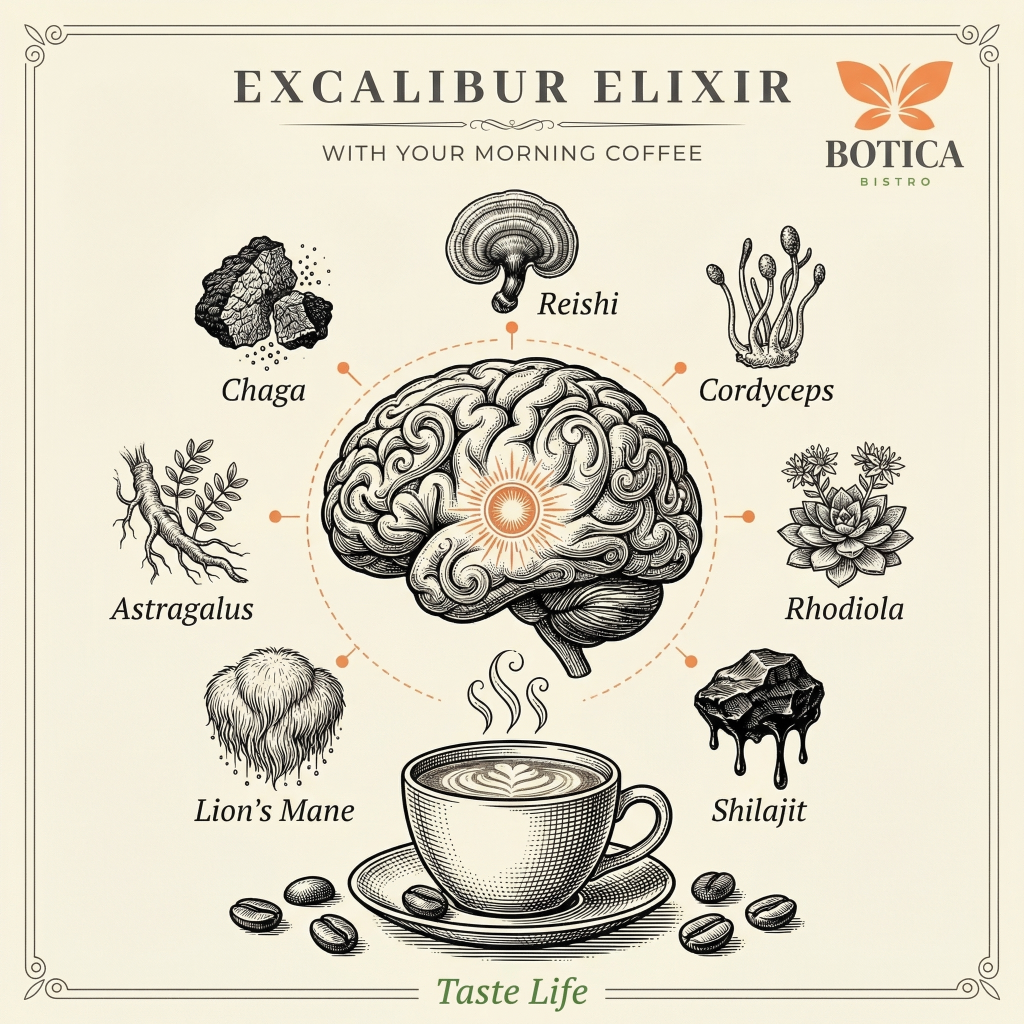 Excalibur Elixir adaptogen drink at BOTICA BISTRO Playa del Carmen